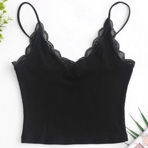 black lace panel cami crop top